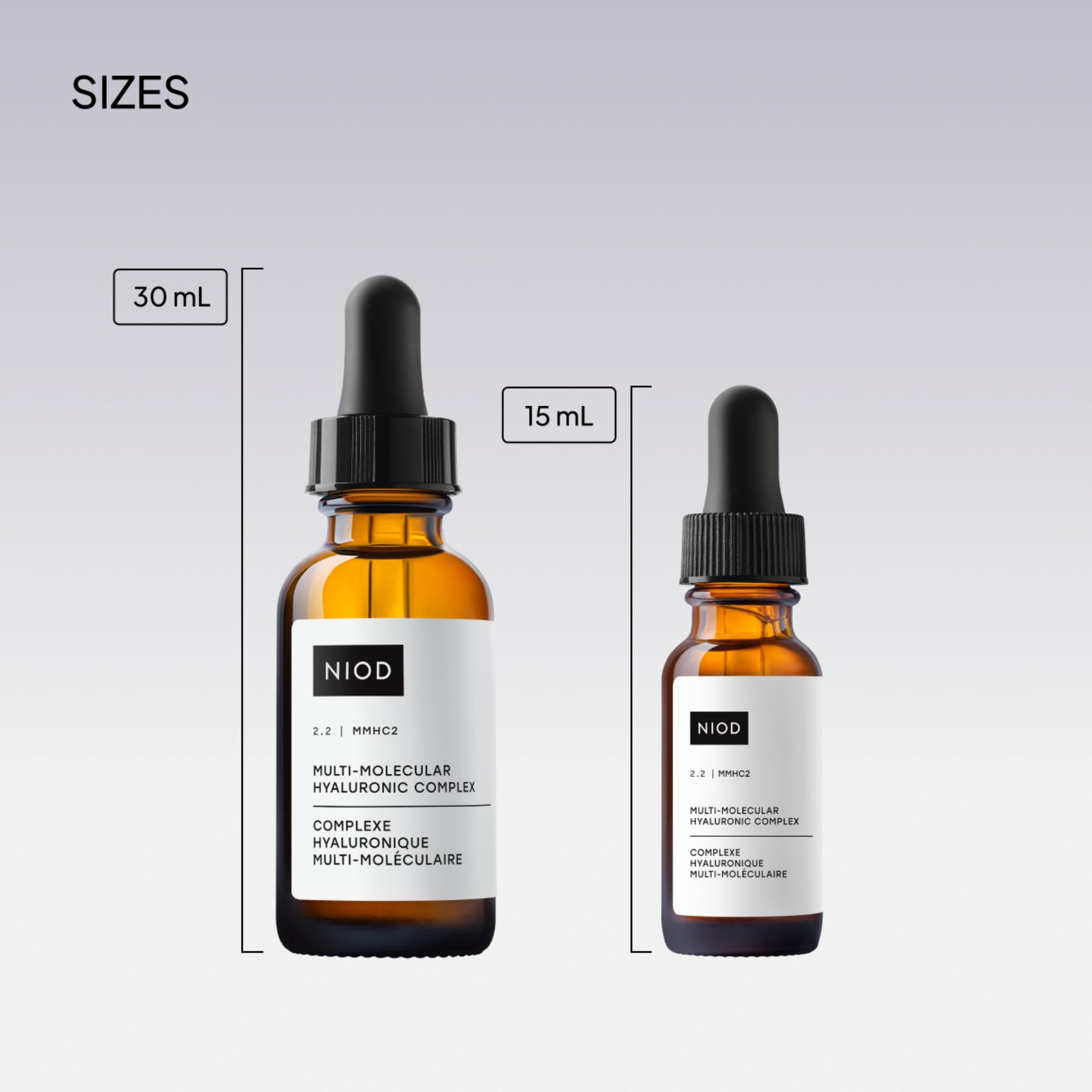 NIOD Multi Molecular Hyaluronic Complex MMHC2 sizes
