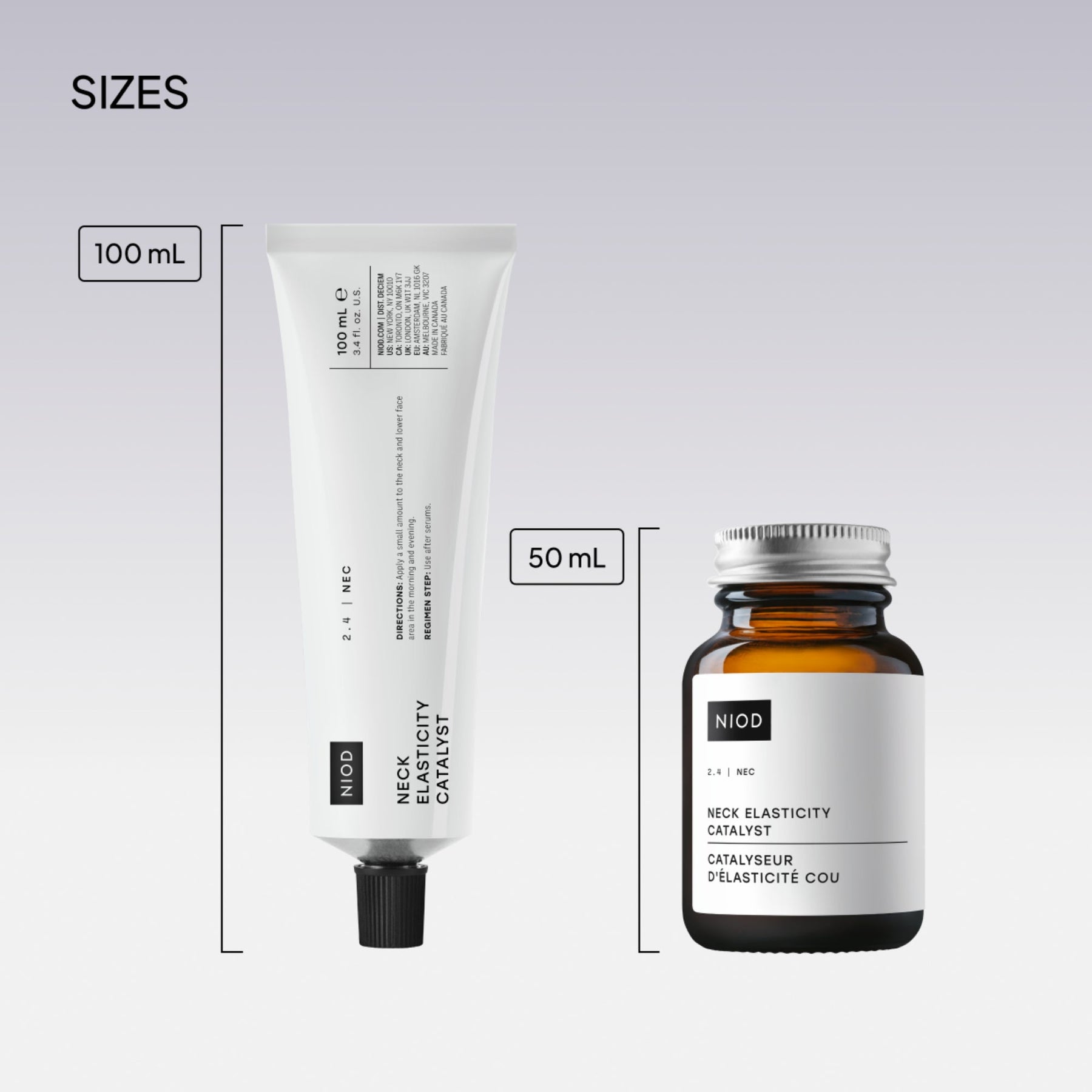 NIOD Neck Elasticity Catalyst available sizes 50ml and 100ml